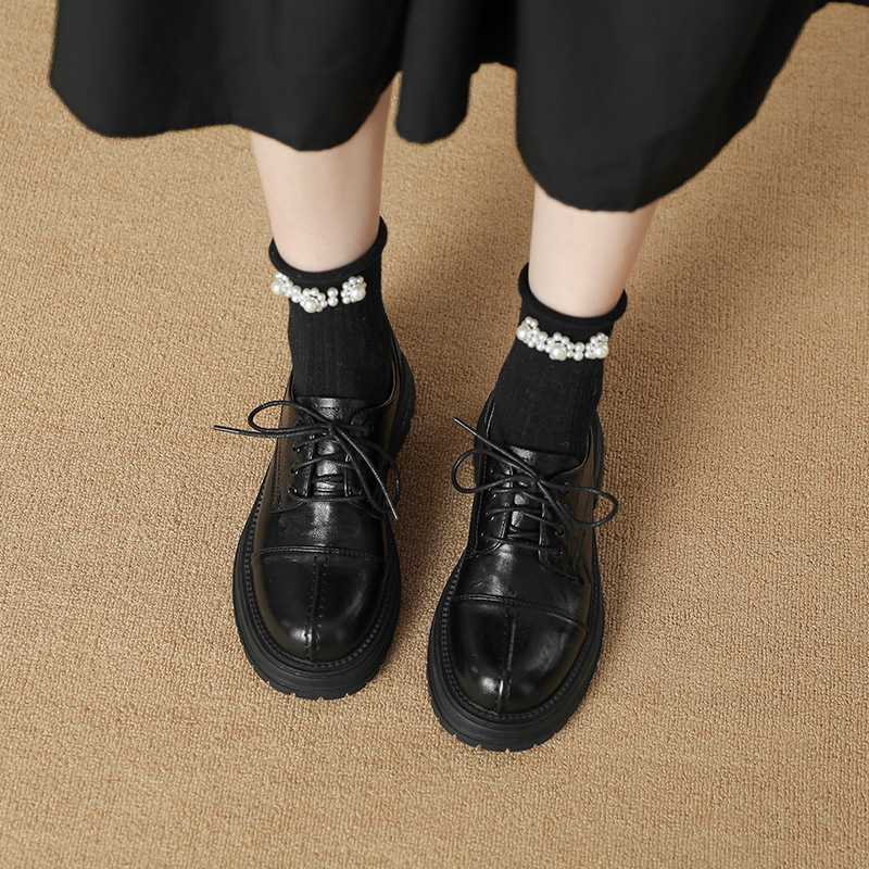 Loaferice s debelim potplatom za povećanje visine – okrugli vrh, srednji pet 3–5 cm, retro britanski stil, prednje vezanje, gornji materijal: super fiber