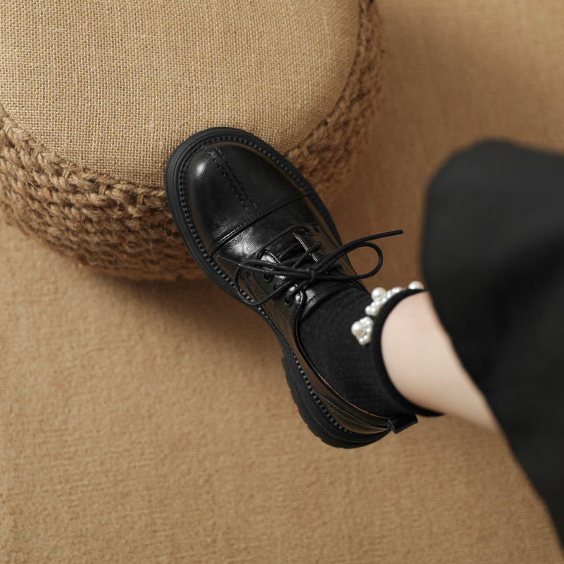 Loaferice s debelim potplatom za povećanje visine – okrugli vrh, srednji pet 3–5 cm, retro britanski stil, prednje vezanje, gornji materijal: super fiber