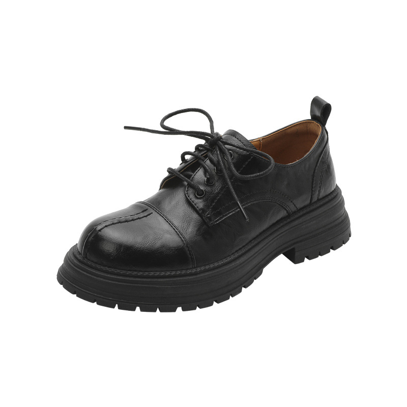 Loaferice s debelim potplatom za povećanje visine – okrugli vrh, srednji pet 3–5 cm, retro britanski stil, prednje vezanje, gornji materijal: super fiber