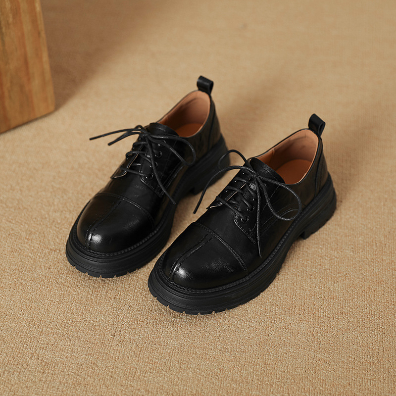 Loaferice s debelim potplatom za povećanje visine – okrugli vrh, srednji pet 3–5 cm, retro britanski stil, prednje vezanje, gornji materijal: super fiber