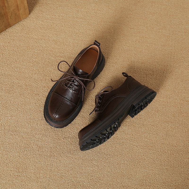 Loaferice s debelim potplatom za povećanje visine – okrugli vrh, srednji pet 3–5 cm, retro britanski stil, prednje vezanje, gornji materijal: super fiber