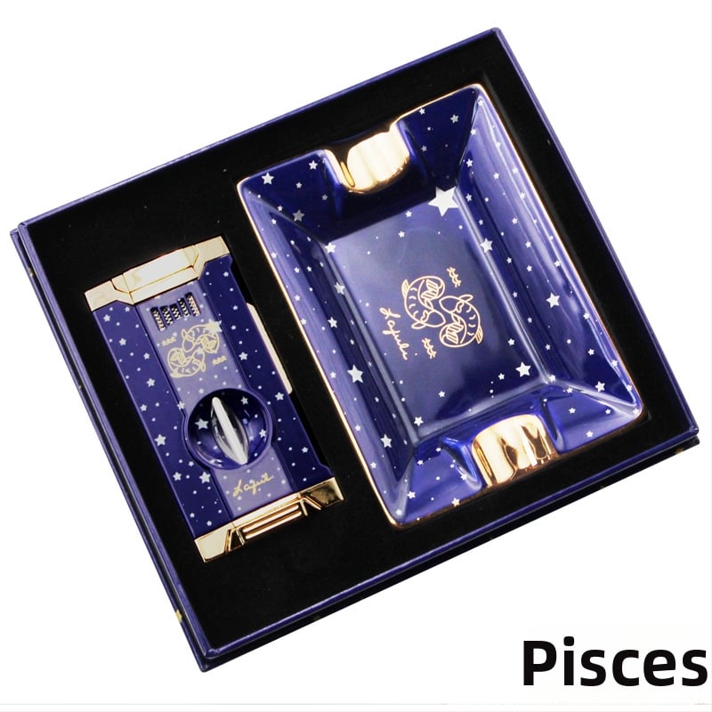 Lafuli12 Σειρά Αστερισμός Κοπτήρας Πούρων, Αναπτήρας και Τασάκι — μεταλλικό σώμα, αναπτήρας με βουτάνιο, χωρίς λογότυπο, ιδανικό δώρο