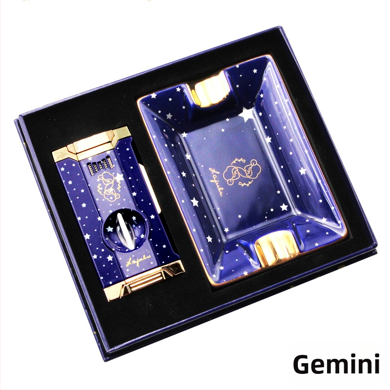 Lafuli12 Σειρά Αστερισμός Κοπτήρας Πούρων, Αναπτήρας και Τασάκι — μεταλλικό σώμα, αναπτήρας με βουτάνιο, χωρίς λογότυπο, ιδανικό δώρο