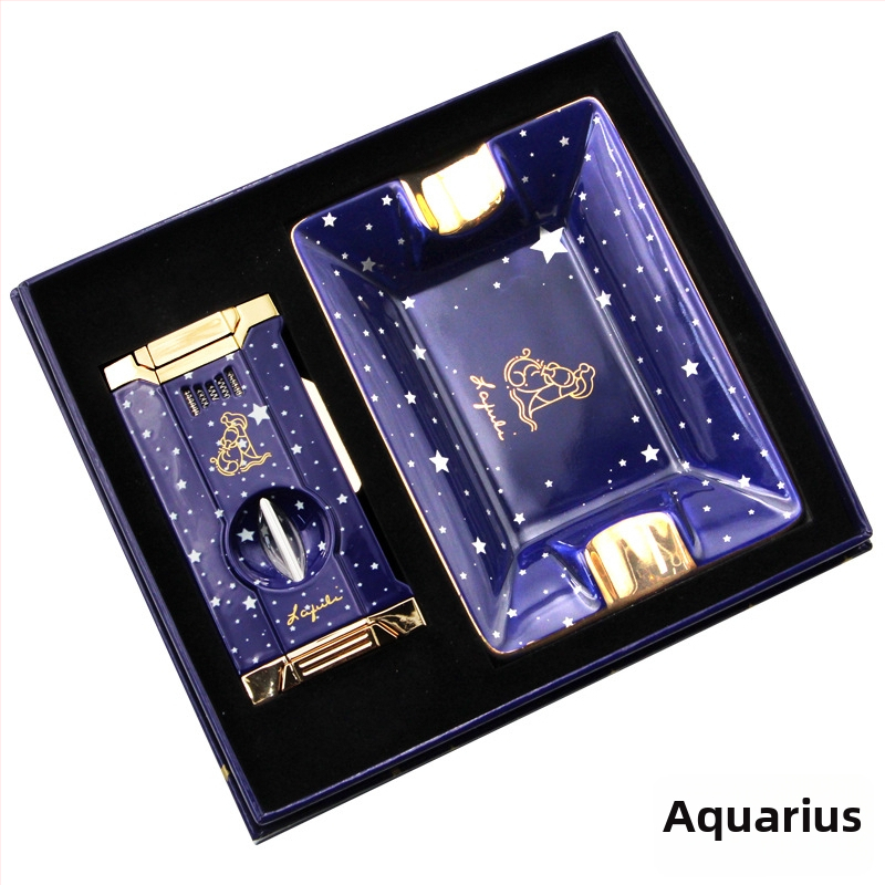 Lafuli12 Σειρά Αστερισμός Κοπτήρας Πούρων, Αναπτήρας και Τασάκι — μεταλλικό σώμα, αναπτήρας με βουτάνιο, χωρίς λογότυπο, ιδανικό δώρο