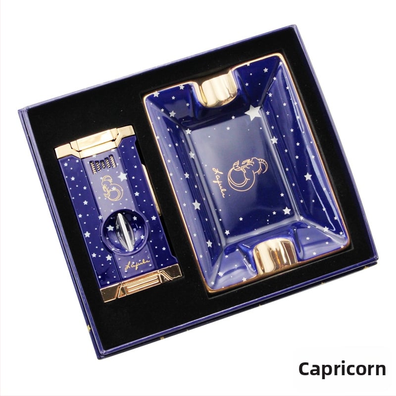 Lafuli12 Σειρά Αστερισμός Κοπτήρας Πούρων, Αναπτήρας και Τασάκι — μεταλλικό σώμα, αναπτήρας με βουτάνιο, χωρίς λογότυπο, ιδανικό δώρο