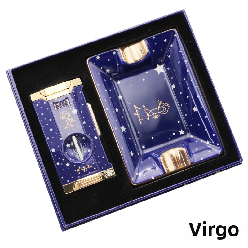 Lafuli12 Σειρά Αστερισμός Κοπτήρας Πούρων, Αναπτήρας και Τασάκι — μεταλλικό σώμα, αναπτήρας με βουτάνιο, χωρίς λογότυπο, ιδανικό δώρο