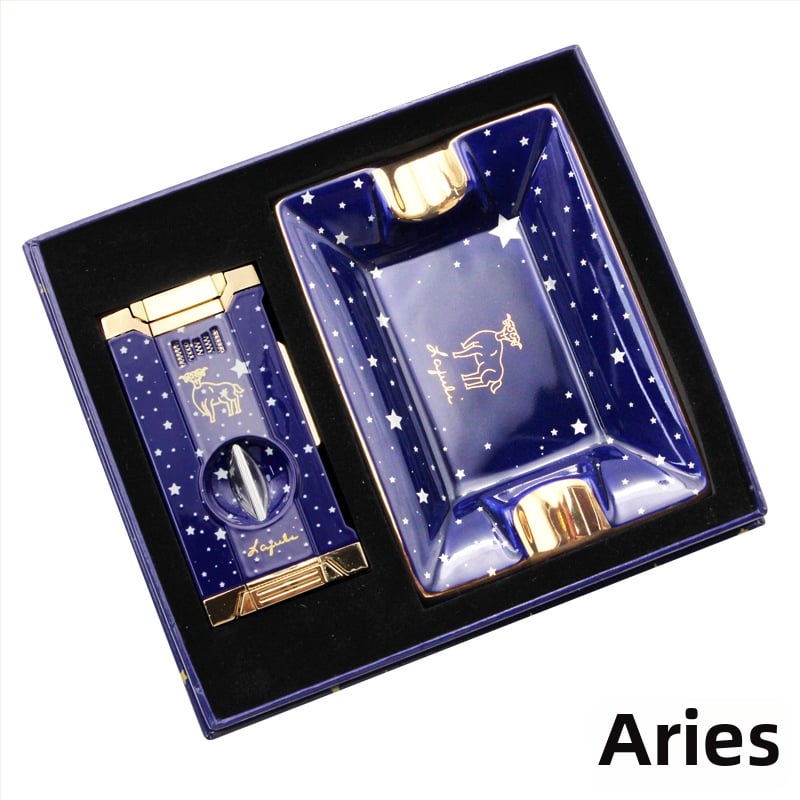 Lafuli12 Σειρά Αστερισμός Κοπτήρας Πούρων, Αναπτήρας και Τασάκι — μεταλλικό σώμα, αναπτήρας με βουτάνιο, χωρίς λογότυπο, ιδανικό δώρο