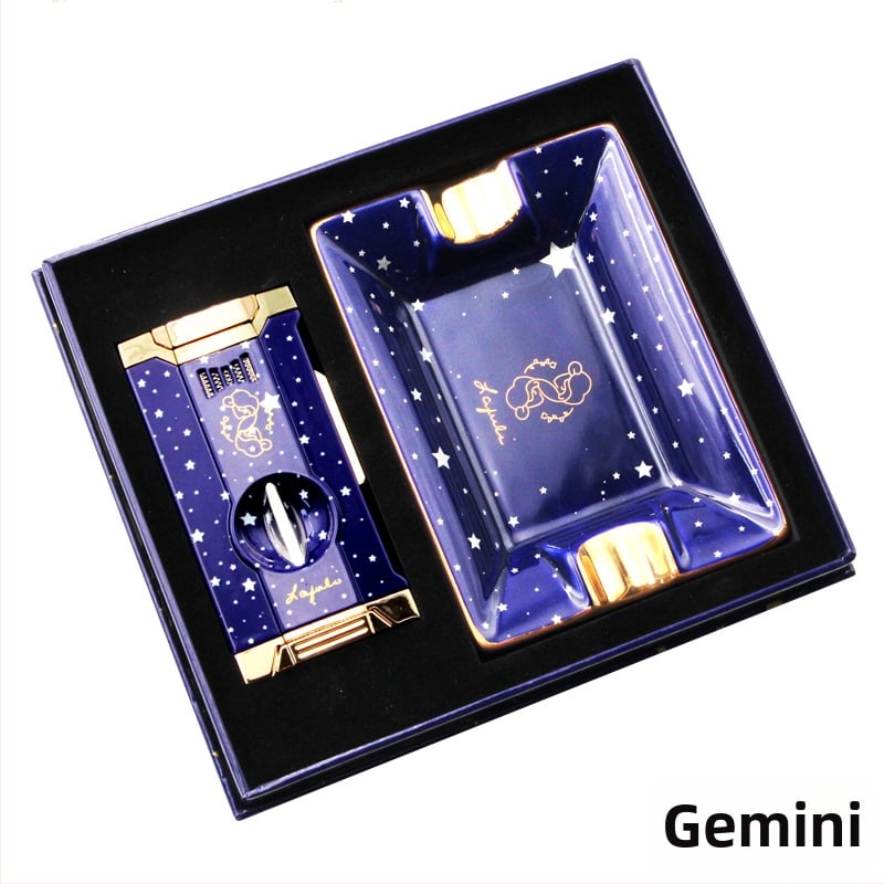 Lafuli12 Σειρά Αστερισμός Κοπτήρας Πούρων, Αναπτήρας και Τασάκι — μεταλλικό σώμα, αναπτήρας με βουτάνιο, χωρίς λογότυπο, ιδανικό δώρο