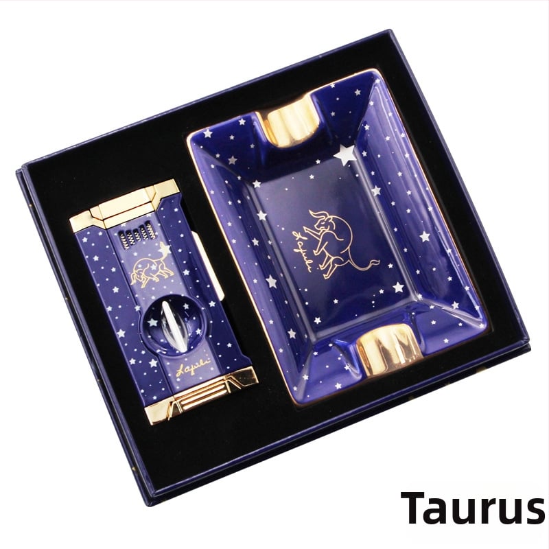 Lafuli12 Σειρά Αστερισμός Κοπτήρας Πούρων, Αναπτήρας και Τασάκι — μεταλλικό σώμα, αναπτήρας με βουτάνιο, χωρίς λογότυπο, ιδανικό δώρο