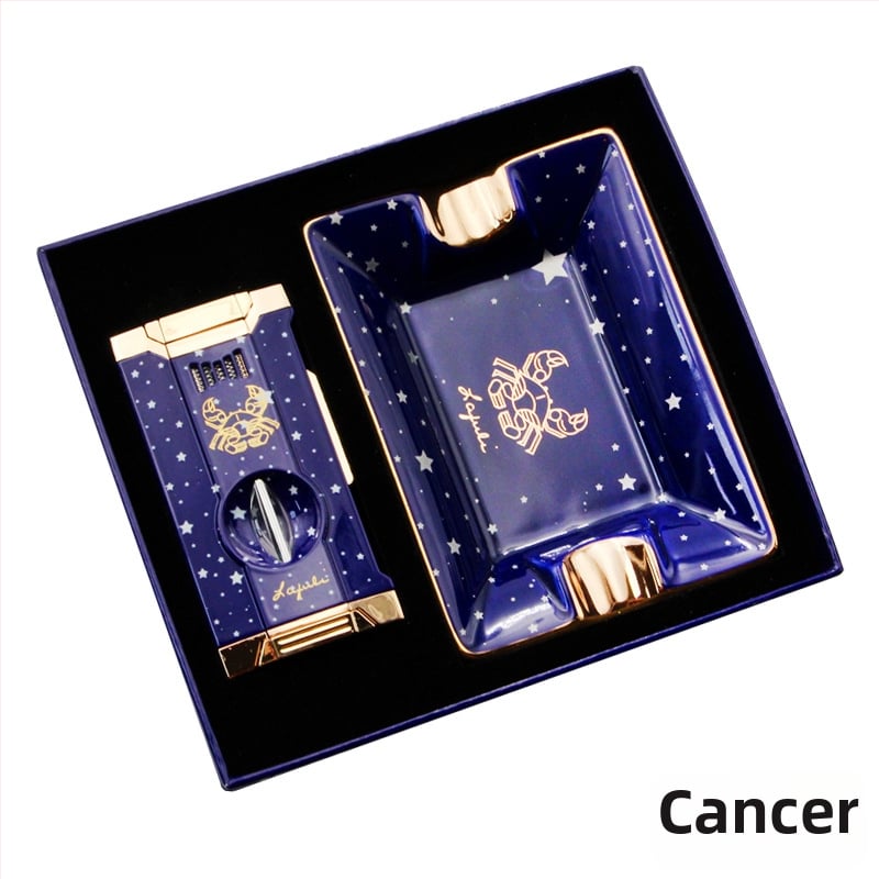 Lafuli12 Σειρά Αστερισμός Κοπτήρας Πούρων, Αναπτήρας και Τασάκι — μεταλλικό σώμα, αναπτήρας με βουτάνιο, χωρίς λογότυπο, ιδανικό δώρο