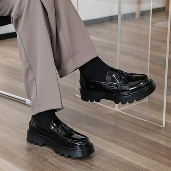 Muški loaferi s debelim potplatom za povećanje visine, britanski stil, koža, slip-on, vulkanizirana potplata