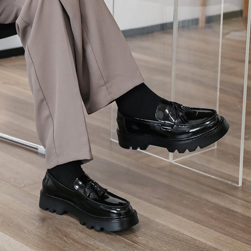 Muški loaferi s debelim potplatom za povećanje visine, britanski stil, koža, slip-on, vulkanizirana potplata