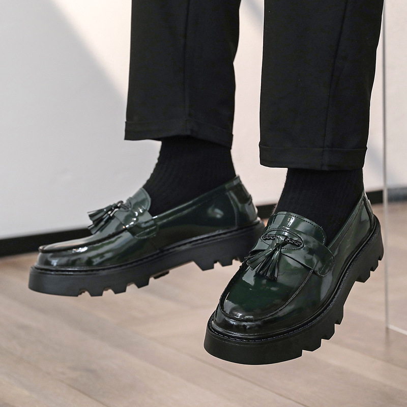 Muški loaferi s debelim potplatom za povećanje visine, britanski stil, koža, slip-on, vulkanizirana potplata