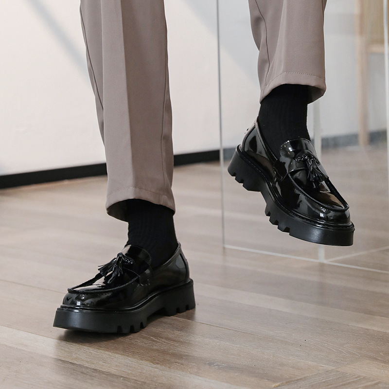 Muški loaferi s debelim potplatom za povećanje visine, britanski stil, koža, slip-on, vulkanizirana potplata
