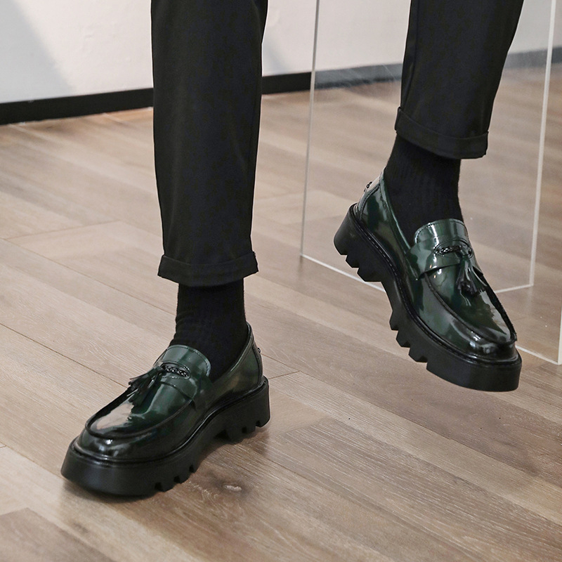 Muški loaferi s debelim potplatom za povećanje visine, britanski stil, koža, slip-on, vulkanizirana potplata