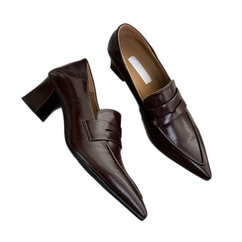 Ženske slip-on mokasine s oštrim vrhom, gornji dio od Super Fiber, ulošak od ovčje kože, srednje visok debeli potpetica 3–6 cm