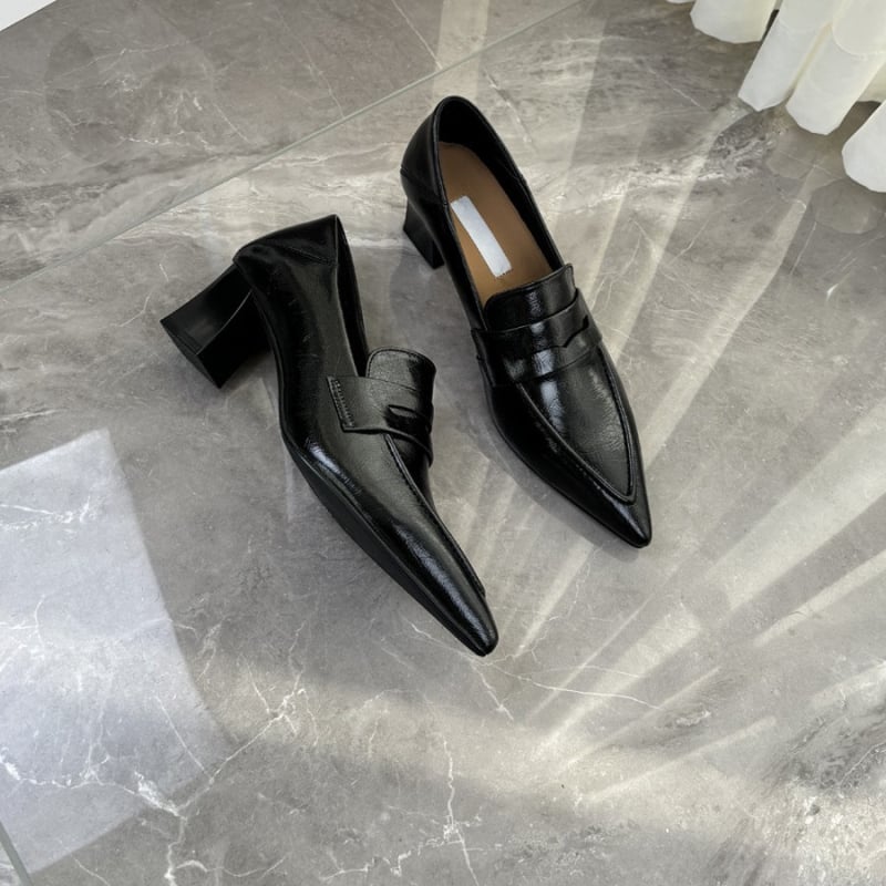Ženske slip-on mokasine s oštrim vrhom, gornji dio od Super Fiber, ulošak od ovčje kože, srednje visok debeli potpetica 3–6 cm