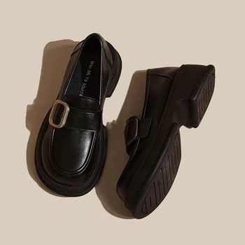 Kožne ženske slip-on cipele, Forest Girl stil, PU gornji dio, okrugli nos, srednji blok pet 3–5 cm