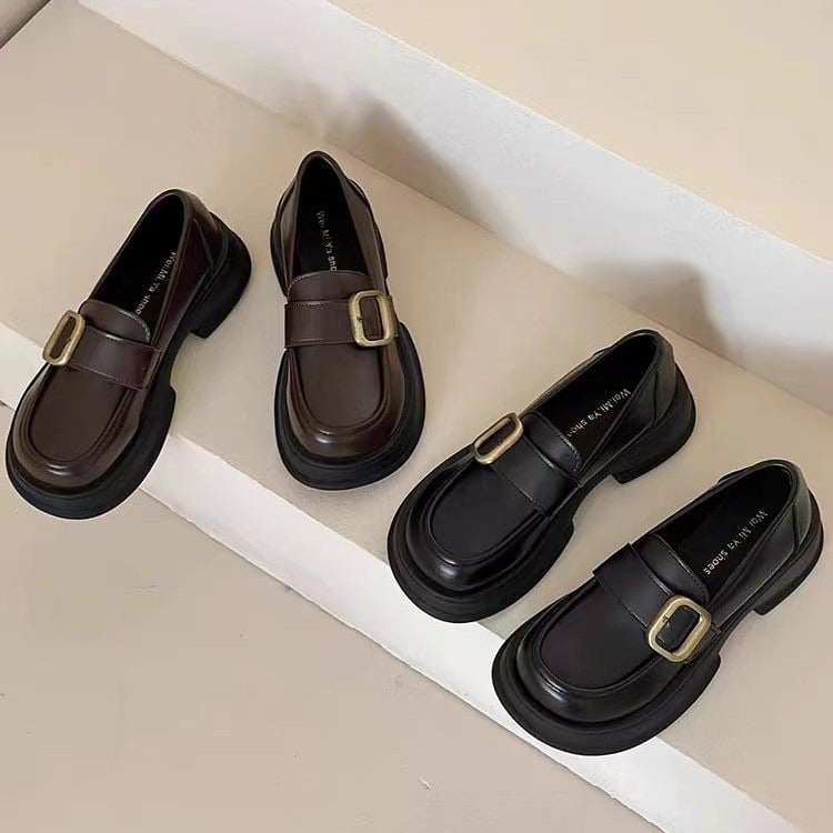 Kožne ženske slip-on cipele, Forest Girl stil, PU gornji dio, okrugli nos, srednji blok pet 3–5 cm