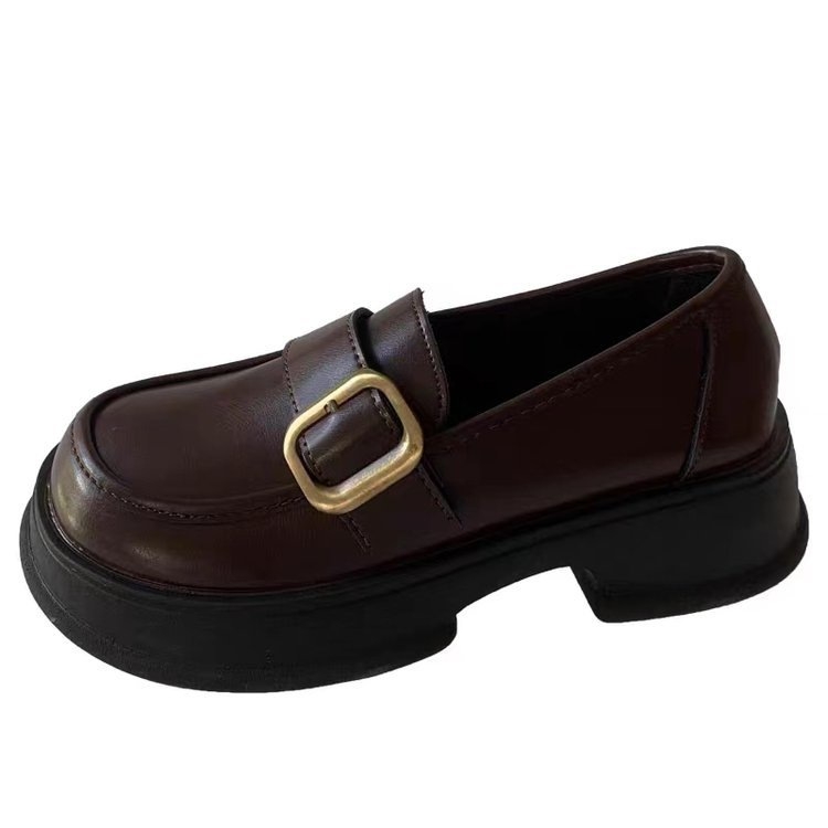 Kožne ženske slip-on cipele, Forest Girl stil, PU gornji dio, okrugli nos, srednji blok pet 3–5 cm