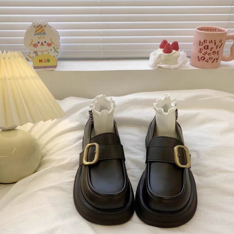 Kožne ženske slip-on cipele, Forest Girl stil, PU gornji dio, okrugli nos, srednji blok pet 3–5 cm