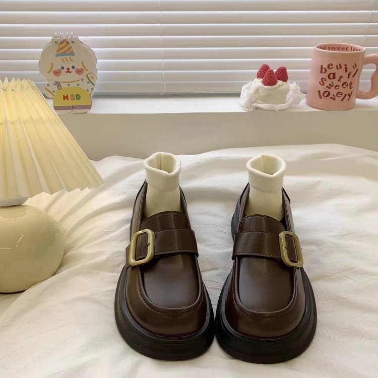 Kožne ženske slip-on cipele, Forest Girl stil, PU gornji dio, okrugli nos, srednji blok pet 3–5 cm