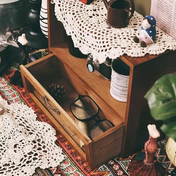 Drveni organizator kozmetike i parfema s ladicom za stolno računalo, moderan minimalistički dizajn, kapacitet 2L