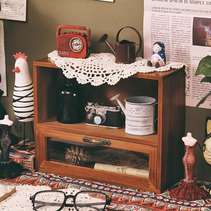 Drveni organizator kozmetike i parfema s ladicom za stolno računalo, moderan minimalistički dizajn, kapacitet 2L