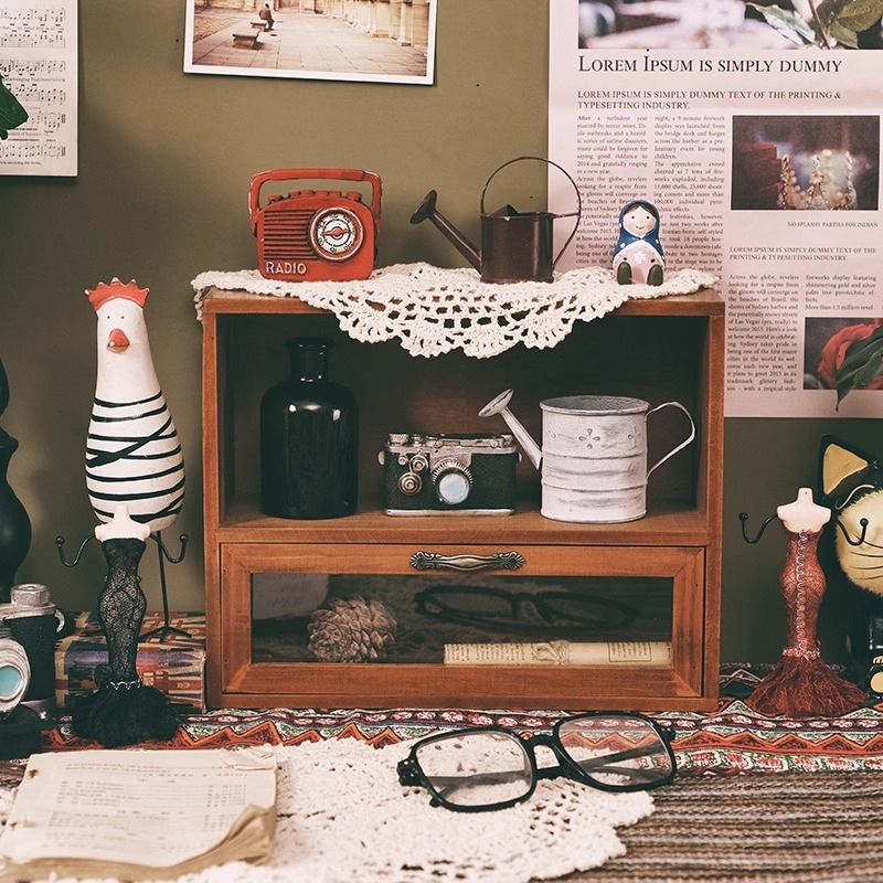 Drveni organizator kozmetike i parfema s ladicom za stolno računalo, moderan minimalistički dizajn, kapacitet 2L