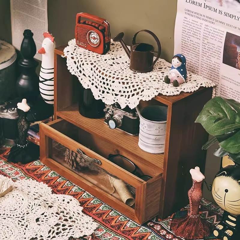 Drveni organizator kozmetike i parfema s ladicom za stolno računalo, moderan minimalistički dizajn, kapacitet 2L