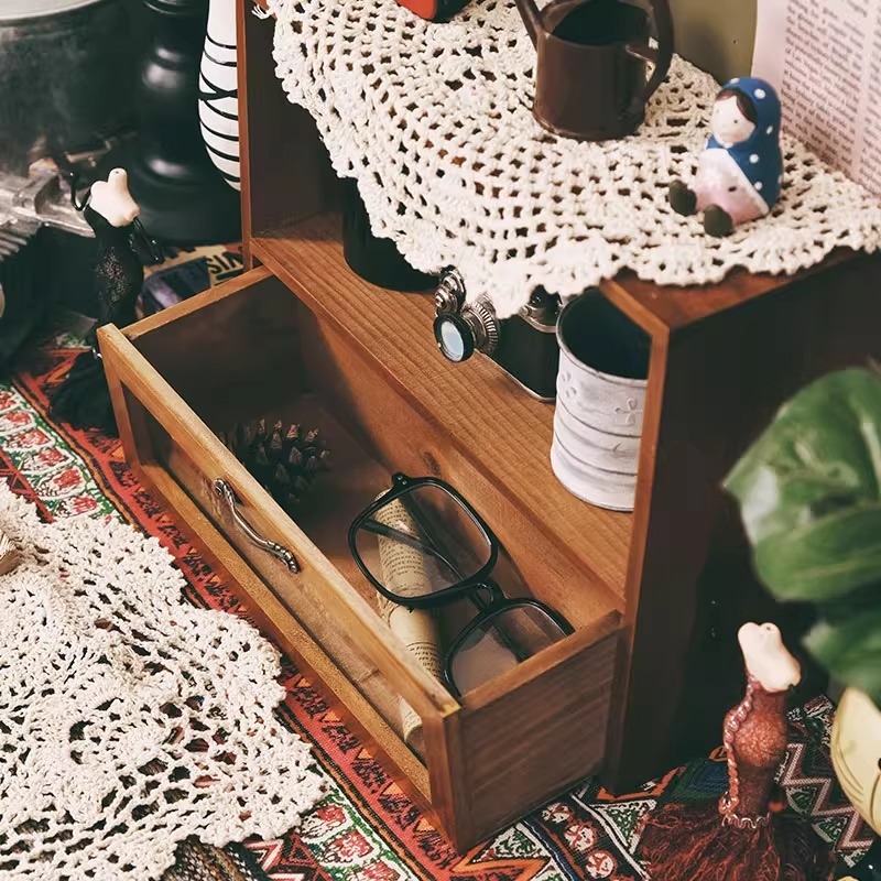 Drveni organizator kozmetike i parfema s ladicom za stolno računalo, moderan minimalistički dizajn, kapacitet 2L