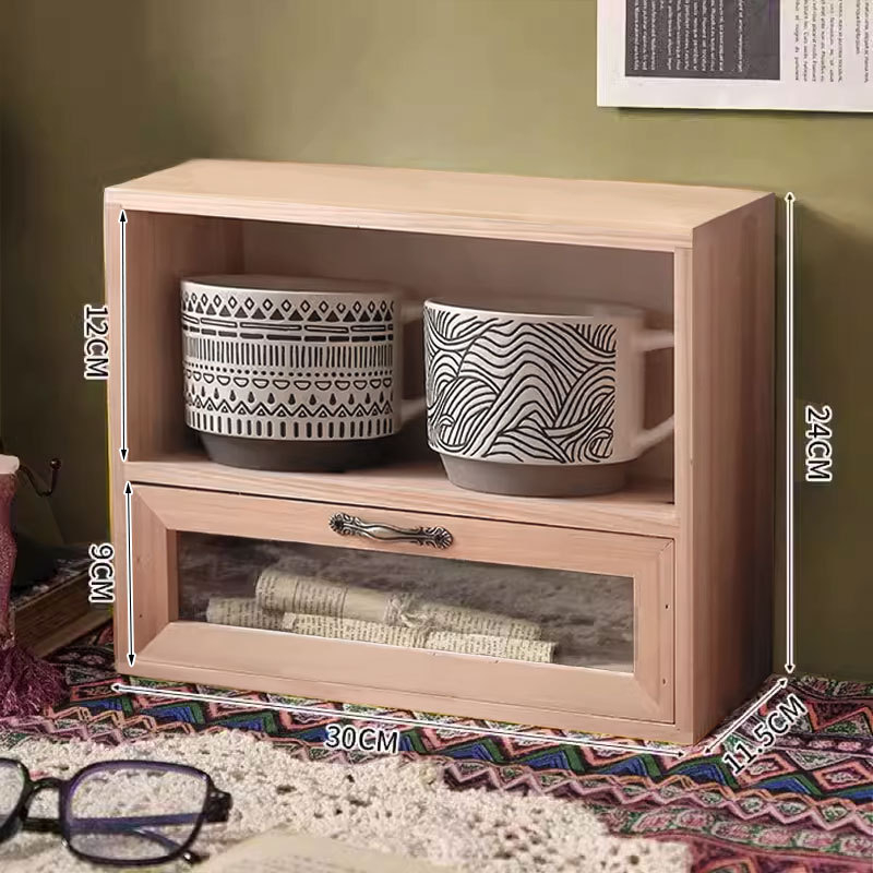 Drveni organizator kozmetike i parfema s ladicom za stolno računalo, moderan minimalistički dizajn, kapacitet 2L