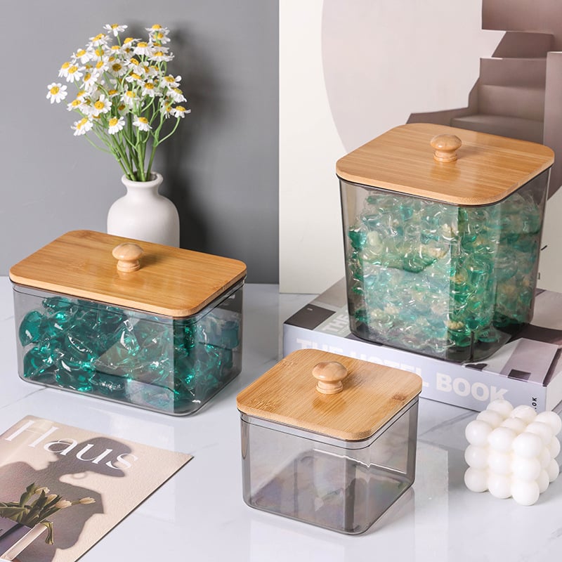 Stolna kutija za pohranu s bambusovim poklopcem, PET plast, kapacitet 2L, otporna na prašinu (2L, bambusov poklopac, PET plast, otporna na prašinu)