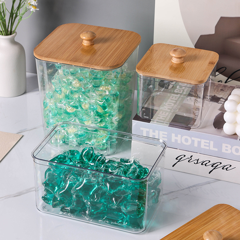 Stolna kutija za pohranu s bambusovim poklopcem, PET plast, kapacitet 2L, otporna na prašinu (2L, bambusov poklopac, PET plast, otporna na prašinu)