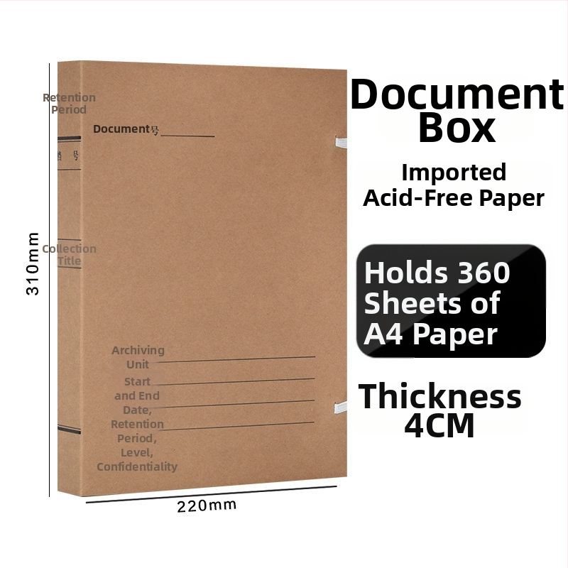 A4 kutija za datoteke – arhivska kutija od kraft papira, bez kiseline, marka Yafei, mogućnost ispisa logotipa, debljina materijala 1, širina stražnje strane 40