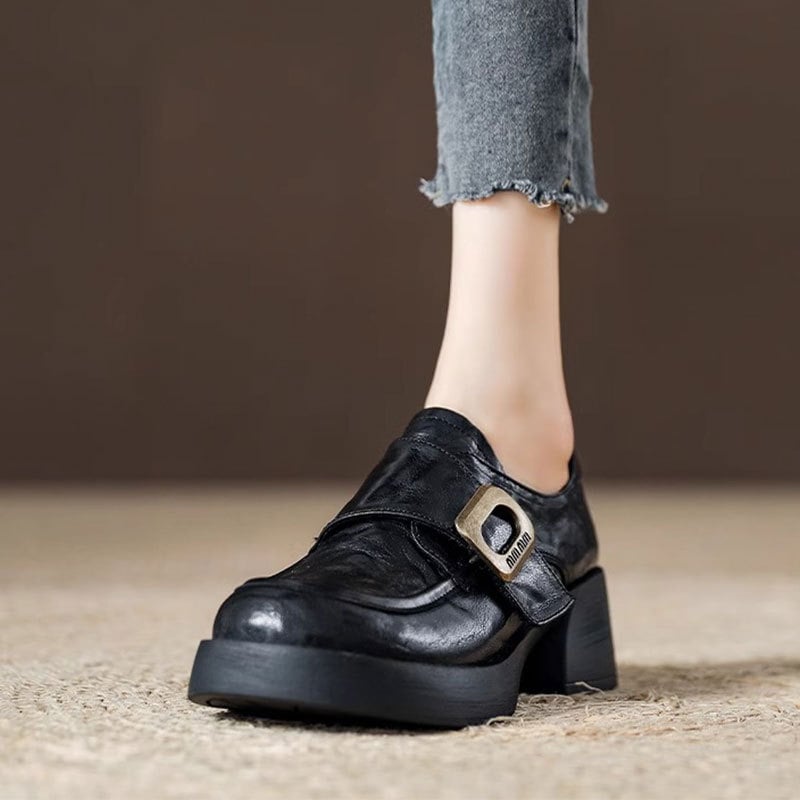 Ženski loafers u britskom vintage stilu, okrugli vrh, gornji dio od mikrovlakana, gumena podstava, srednja visina pete 3–5 cm, jesen 2024