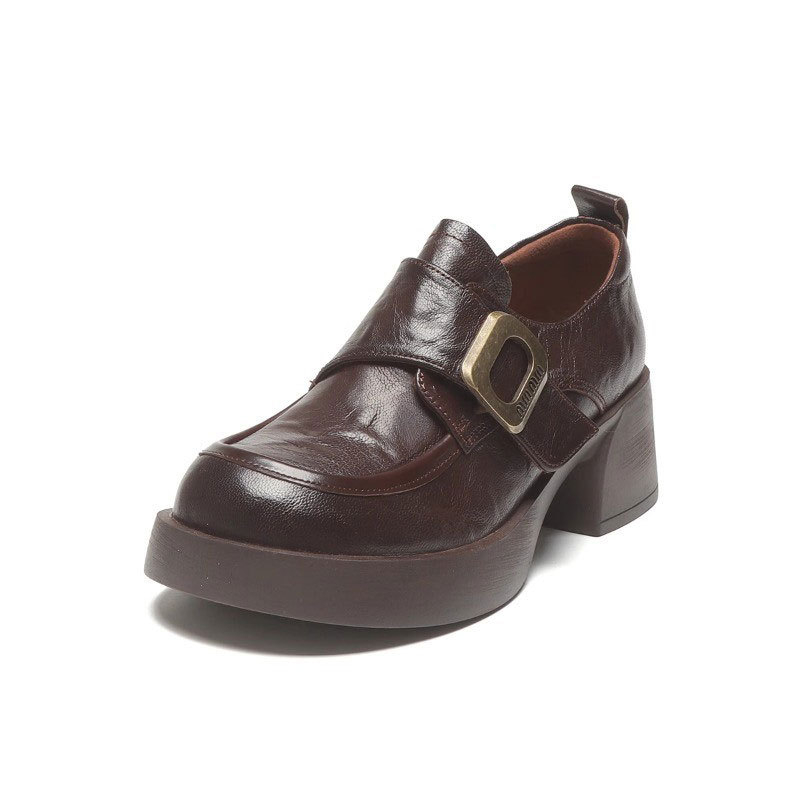 Ženski loafers u britskom vintage stilu, okrugli vrh, gornji dio od mikrovlakana, gumena podstava, srednja visina pete 3–5 cm, jesen 2024