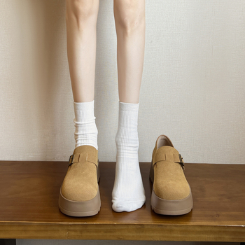 Λόφερς με αύξηση ύψους 9 cm, PU επάνω, στρογγυλή μύτη, slip-on, σόλα καουτσούκ