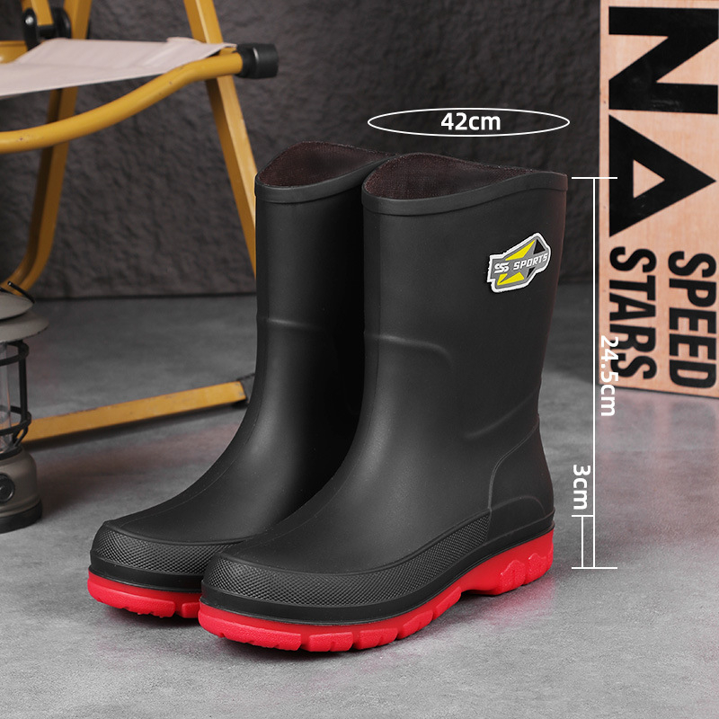 Muške čizme za kišu srednje dužine, s umjetnim krznom, protuklizne, otporne na trošenje, EVA uložak