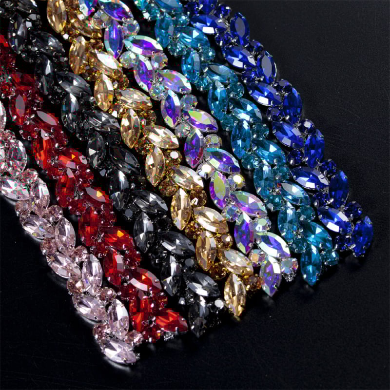 Dekorativni lanac za DIY nakit s Rhinestone kristalima i privjesnim perlima, željezni osnovni materijal, elektropiranje, Li Mei marka, mogućnost prilagođavanja