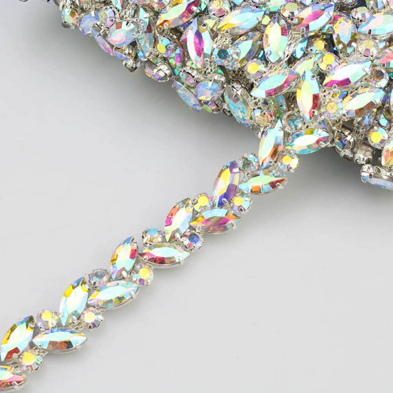 Dekorativni lanac za DIY nakit s Rhinestone kristalima i privjesnim perlima, željezni osnovni materijal, elektropiranje, Li Mei marka, mogućnost prilagođavanja