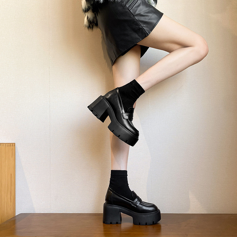 Loafers με 13 cm αύξηση ύψους, χειμερινή επένδυση, vintage βρετανικό στυλ, στρογγυλή μύτη, microfiber επάνω