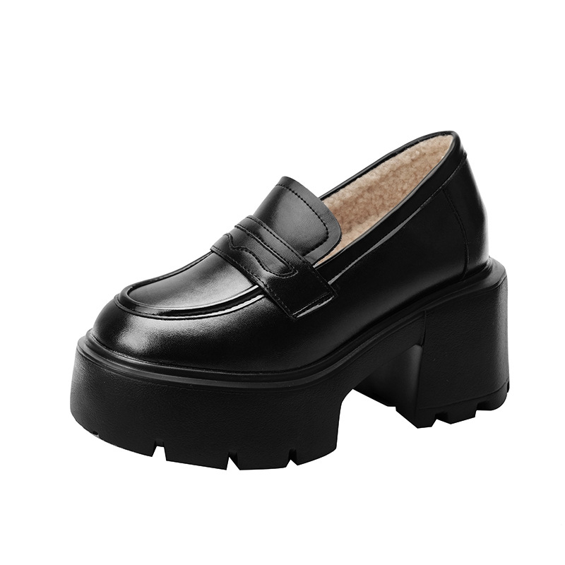 Loafers με 13 cm αύξηση ύψους, χειμερινή επένδυση, vintage βρετανικό στυλ, στρογγυλή μύτη, microfiber επάνω