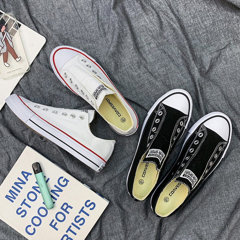 Korejskog stila unisex tenisice bez vezica od platna, niski profil, šiljasti nos