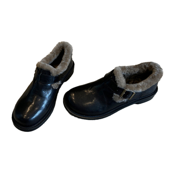 Loafers με επένδυση από γούνα προβάτου, κυκλική μύτη, εξωτερικό από διαχωρισμένο δέρμα βοδιού, σόλα από καουτσούκ, μεσαία φτέρνα 3-5 cm