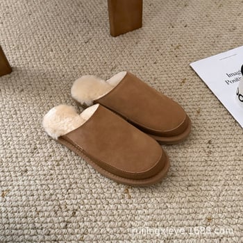 Muške papuče s zatvorenim prstom, gornji dio od kože kravlje split kože, unutarnja obloga od čiste vune, lagana EVA potplata, slip-on