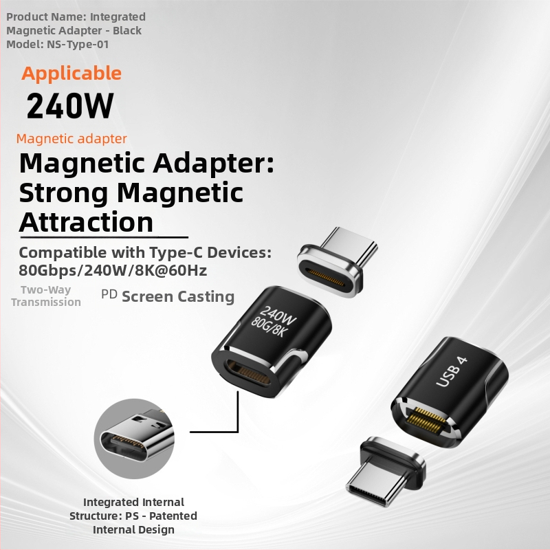 Adaptor magnetic USB-C cu funcționalitate completă – USB4.0, Încărcare rapidă PD240W, video 8K, transfer 80Gbps (Type-C masculin la feminin)
