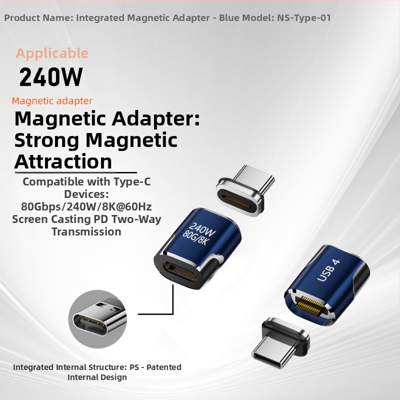 Adaptor magnetic USB-C cu funcționalitate completă – USB4.0, Încărcare rapidă PD240W, video 8K, transfer 80Gbps (Type-C masculin la feminin)