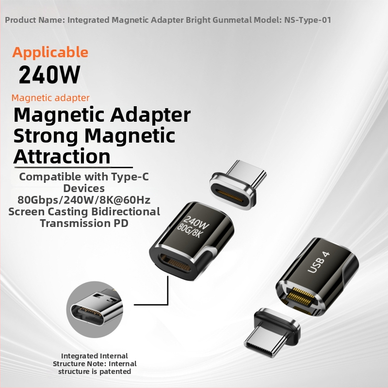 Adaptor magnetic USB-C cu funcționalitate completă – USB4.0, Încărcare rapidă PD240W, video 8K, transfer 80Gbps (Type-C masculin la feminin)