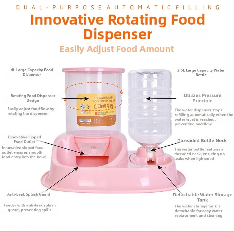 Αυτόματος τροφοδότης και ποτιστής για γάτες και σκύρους — πλαστικό, μάρκα Joon-woo, πλήρες σετ με μπολ γάτας και σκύλου